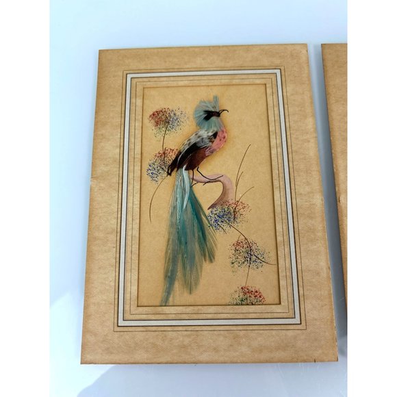 Vintage Feather Bird Art Pieces Set of 2,Red & Blue Animal Home Wall Art 5x7 - Picture 4 of 12